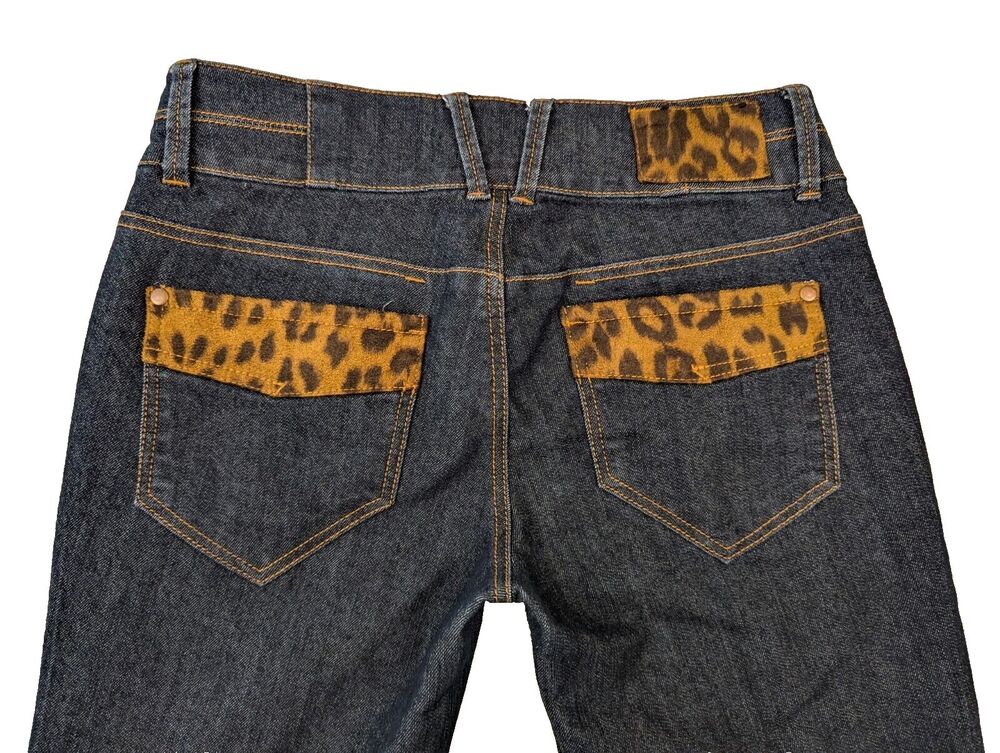 Forever 21 Premium Denim Womens 29 Skinny Jeans Leopard Trim Dark Wash